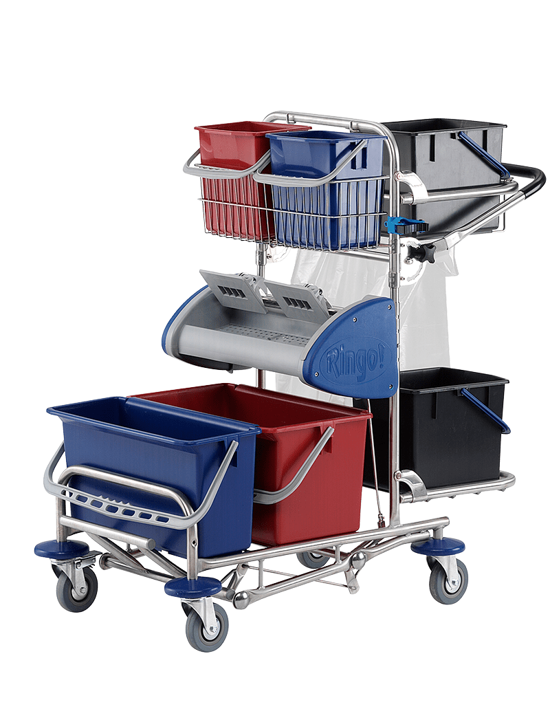 Large cleaning trolley with wringer