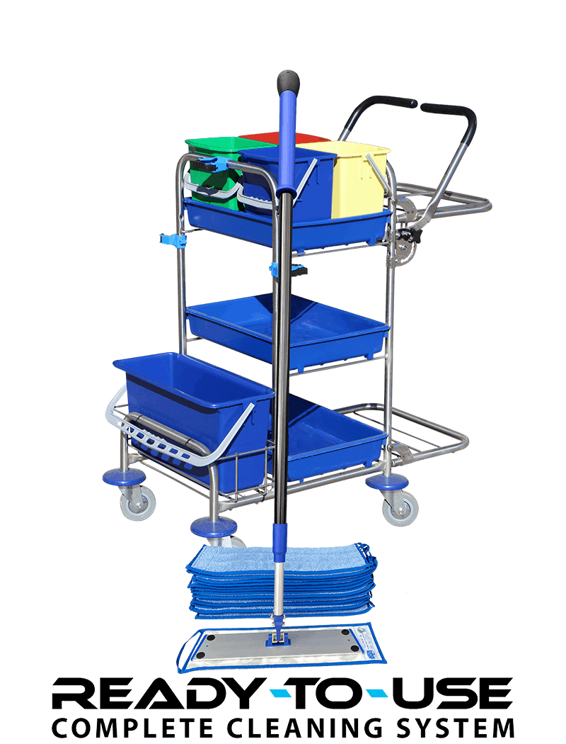 Handy cleaning trolley with velcro mops