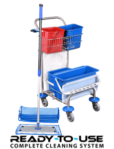 Small cleaning trolley with microfiber mops