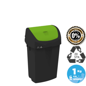 15L sustainable waste bin, green lid