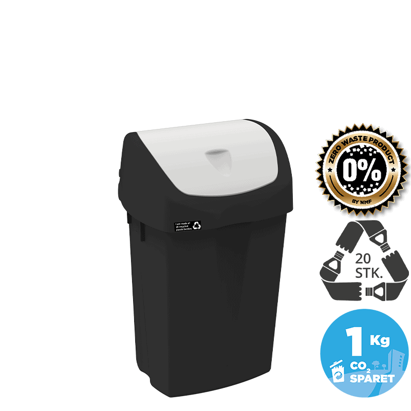 15L sustainable waste bin, white lid