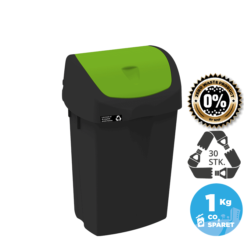 25L sustainable waste bin, green lid