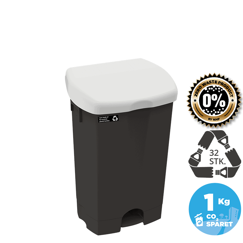 25L sustainable pedal waste bin, white lid