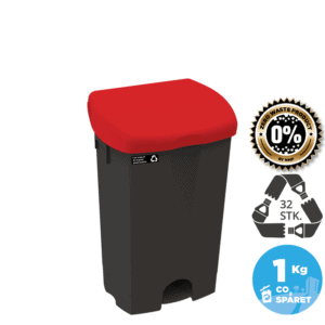 25L sustainable pedal waste bin, red lid
