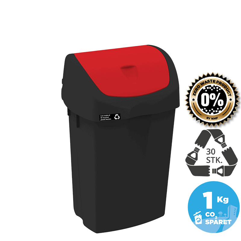 25 liters bæredygtig affaldsbeholder, rødt låg25L sustainable waste bin, red lid