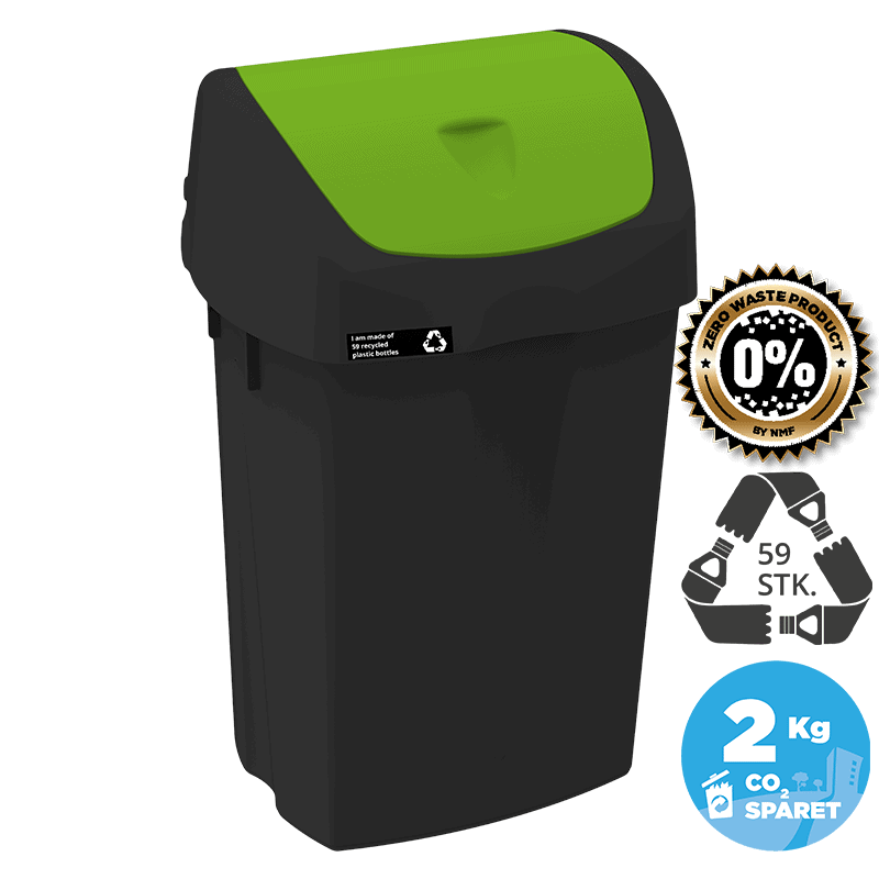 50L sustainable waste bin, green lid
