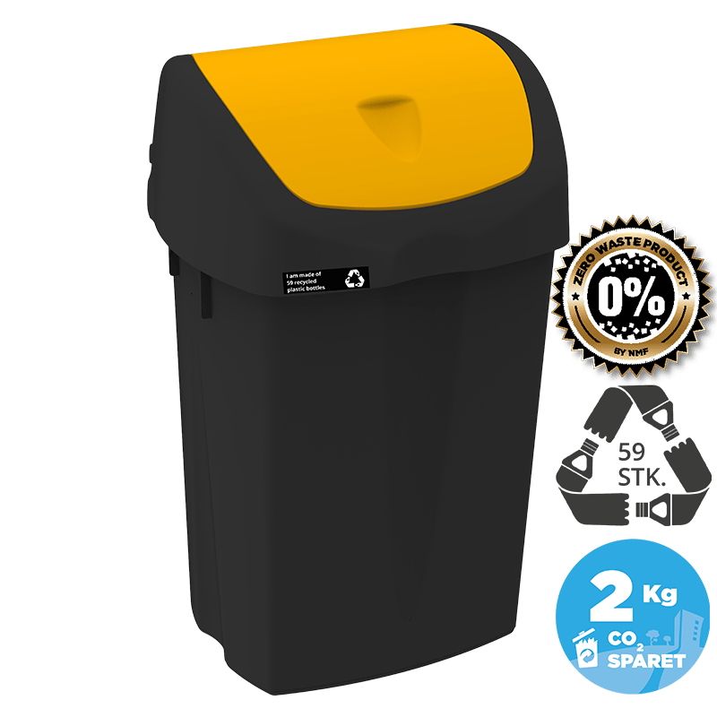 50L sustainable waste bin, yellow lid