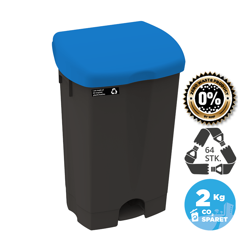 50L recycled pedal waste bin, blue lid