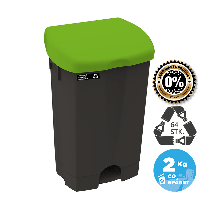 50L recycled pedal waste bin, green lid