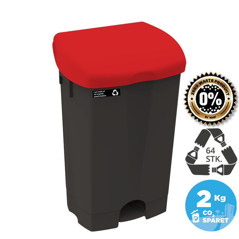 50L sustainable pedal waste bin, red lid
